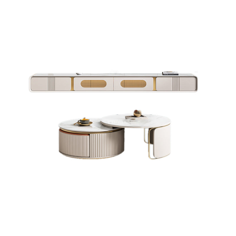 Abstract Coffee Cocktail Table with Storage Drawers White Slate