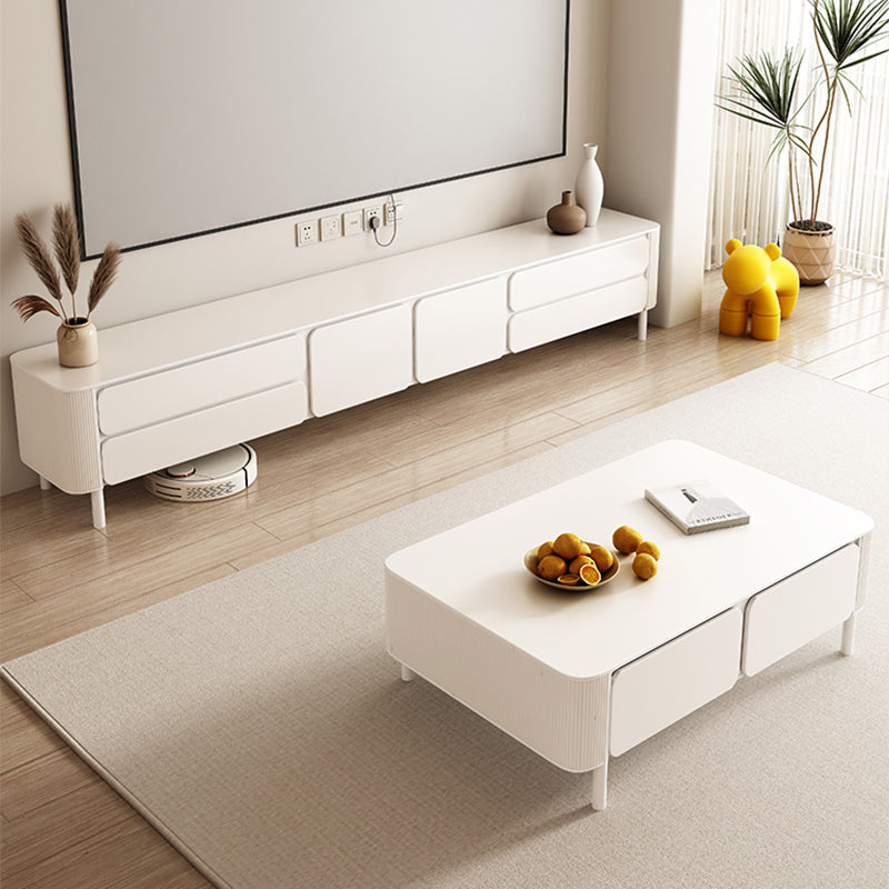 4 Legs White Slate Rectangular Cocktail Table with Storage Drawers