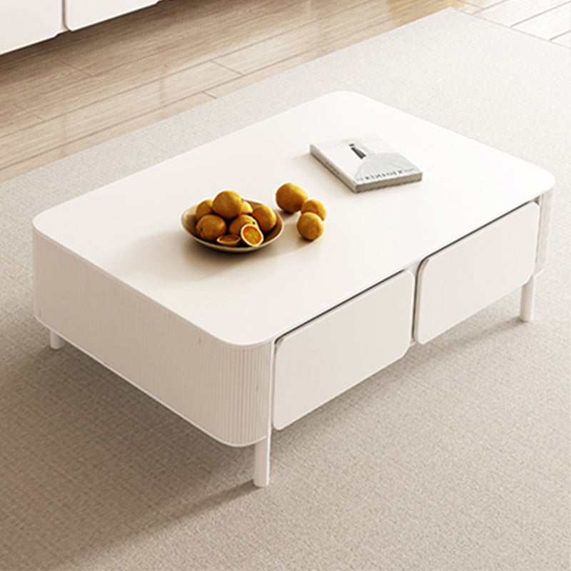4 Legs White Slate Rectangular Cocktail Table with Storage Drawers