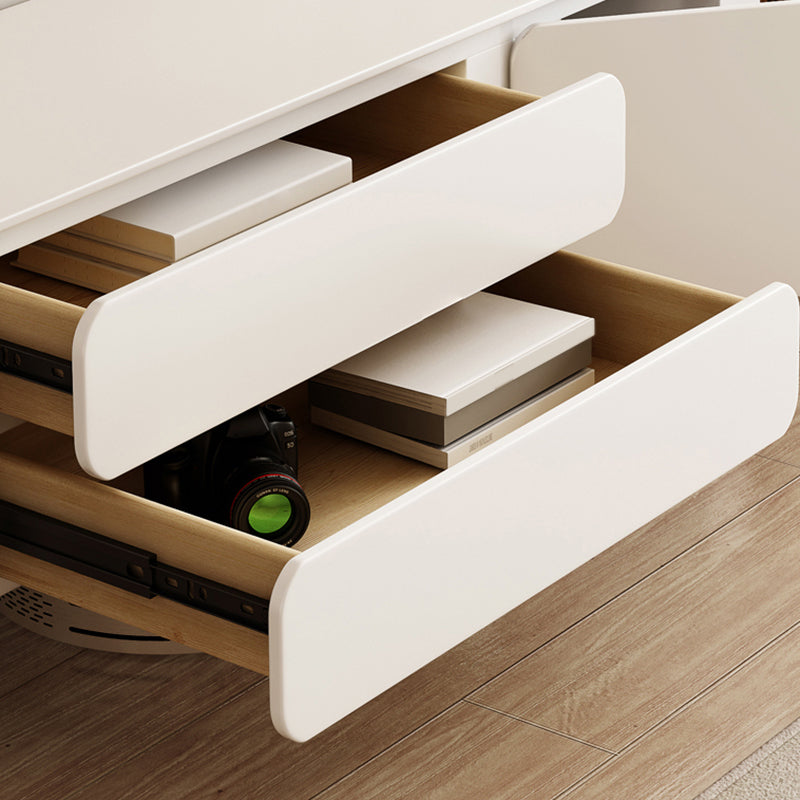 4 Legs White Slate Rectangular Cocktail Table with Storage Drawers