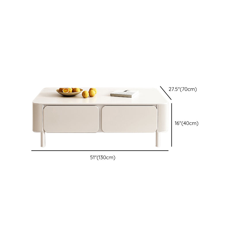 4 Legs White Slate Rectangular Cocktail Table with Storage Drawers