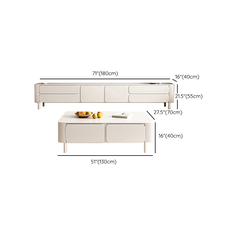 4 Legs White Slate Rectangular Cocktail Table with Storage Drawers
