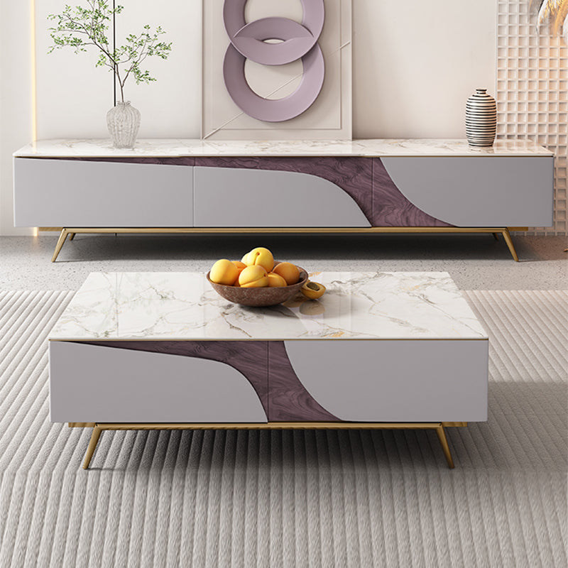 4 Legs Coffee Cocktail Table with Storage Drawers White Marble