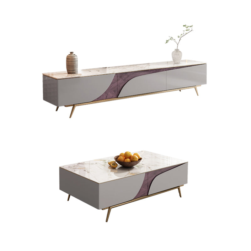 4 Legs Coffee Cocktail Table with Storage Drawers White Marble