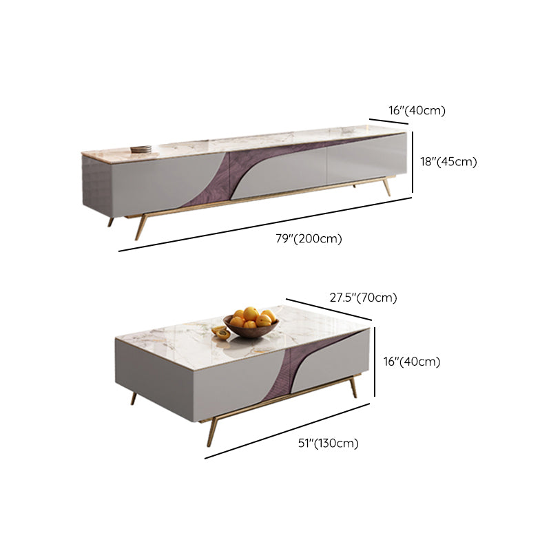 4 Legs Coffee Cocktail Table with Storage Drawers White Marble