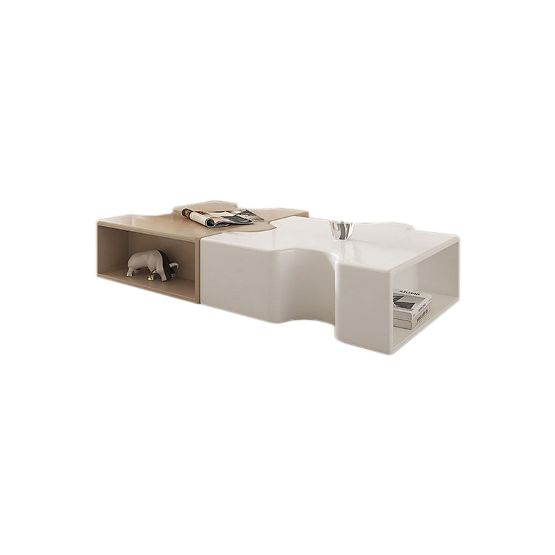 Abstract Coffee Cocktail Table with Storage White Wooden Modern