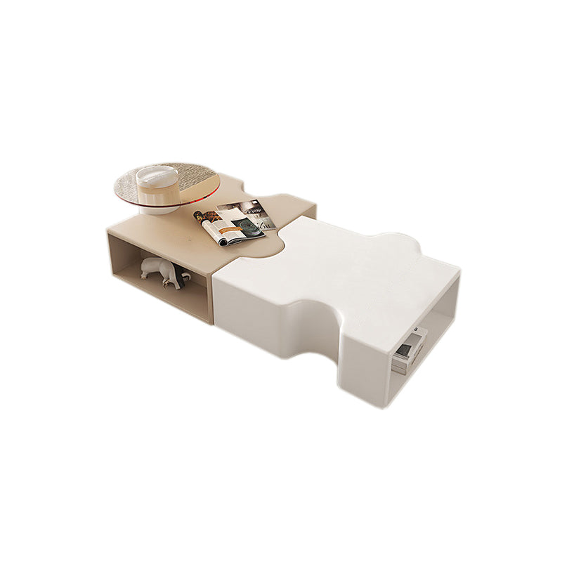 Abstract Coffee Cocktail Table with Storage White Wooden Modern