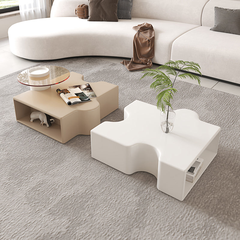 Abstract Coffee Cocktail Table with Storage White Wooden Modern
