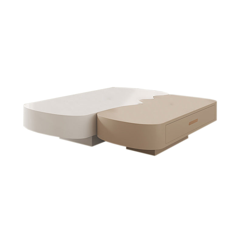 Abstract Coffee Cocktail Table with Storage White Wooden Modern