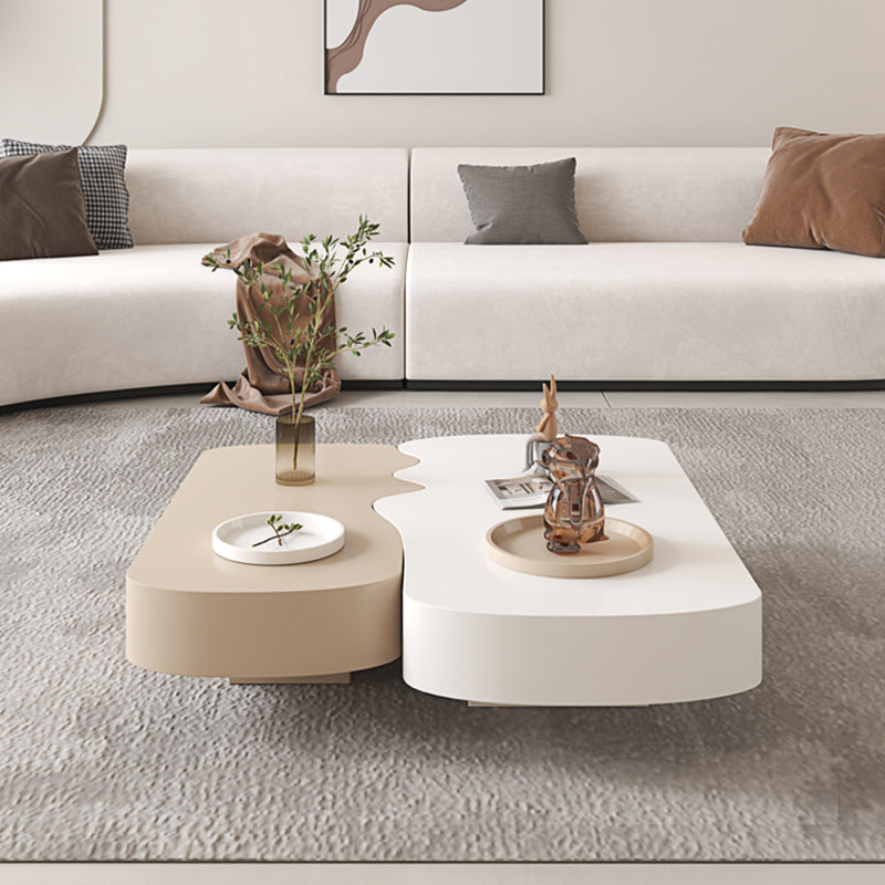 Abstract Coffee Cocktail Table with Storage White Wooden Modern