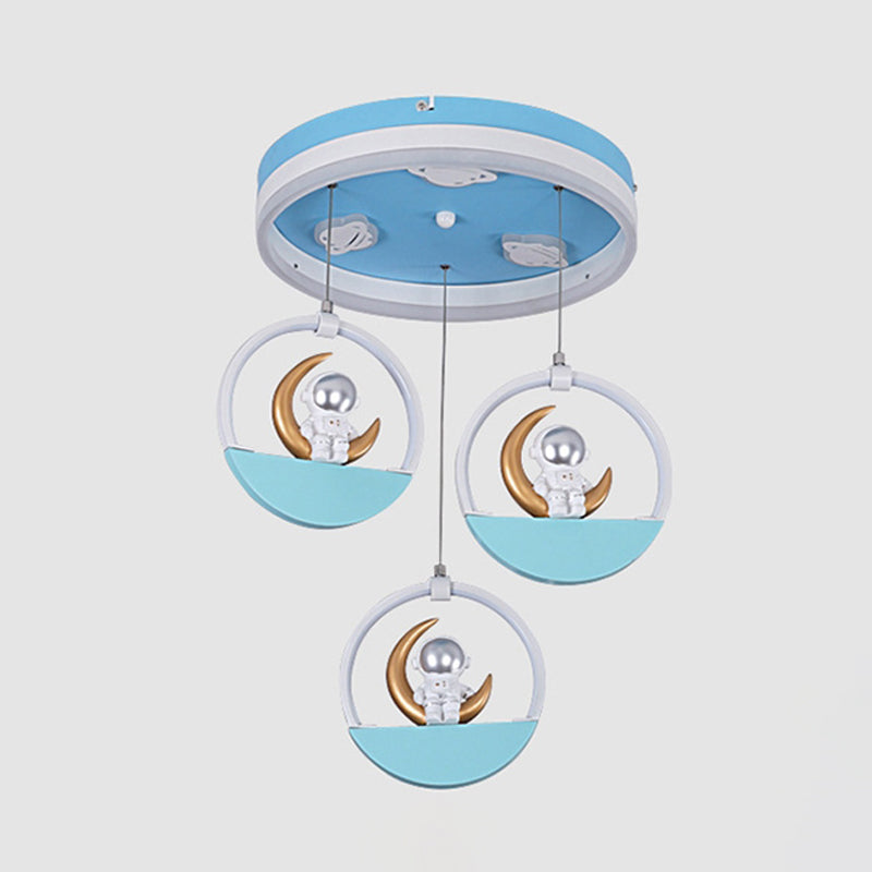 Kids Style 3-Bulb LED Flush Light Gold/Silver Draping Spaceman Sitting On The Moon Ceiling Mount Lamp with Acrylic Shade