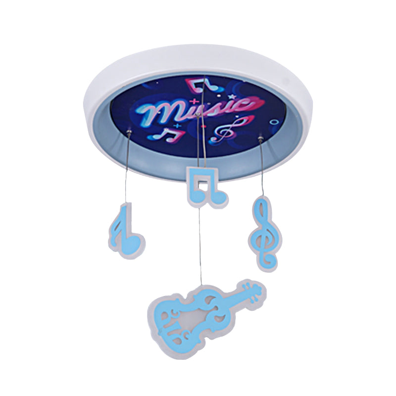 Draping Guitar and Rhythm Ceiling Lamp Kid Metal Children Bedroom LED Flush Mount Fixture in Pink/Blue