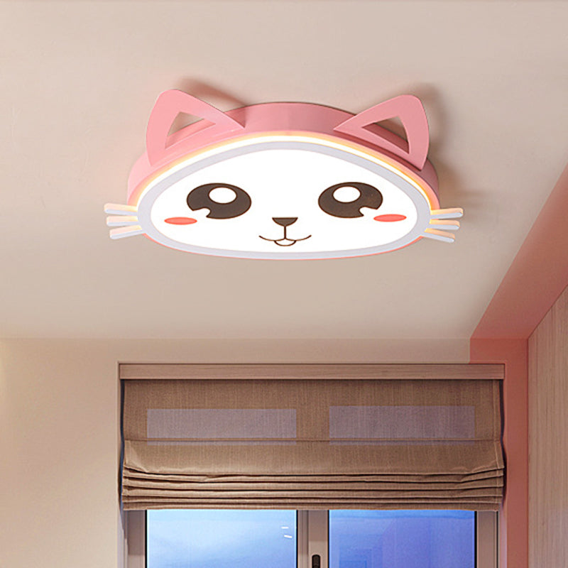 Kitten Girl's Bedroom LED Ceiling Flush Acrylic Cartoon Flush Mount Recessed Lighting in Pink, Warm/White Light