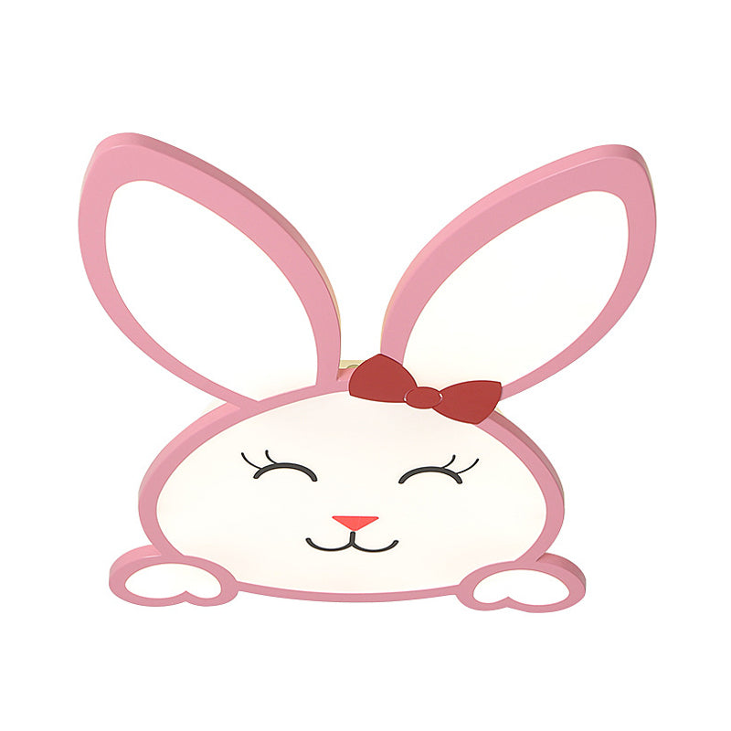 Kids Extra Thin Cheerful Bunny Flushmount Iron Nursery School LED Ceiling Flush Light in Pink