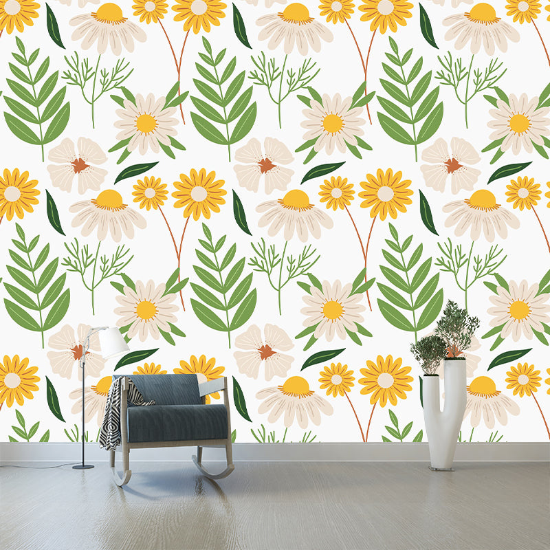 Illustration Flower Pattern Mildew Horizontalt Wall Mural for Living Room