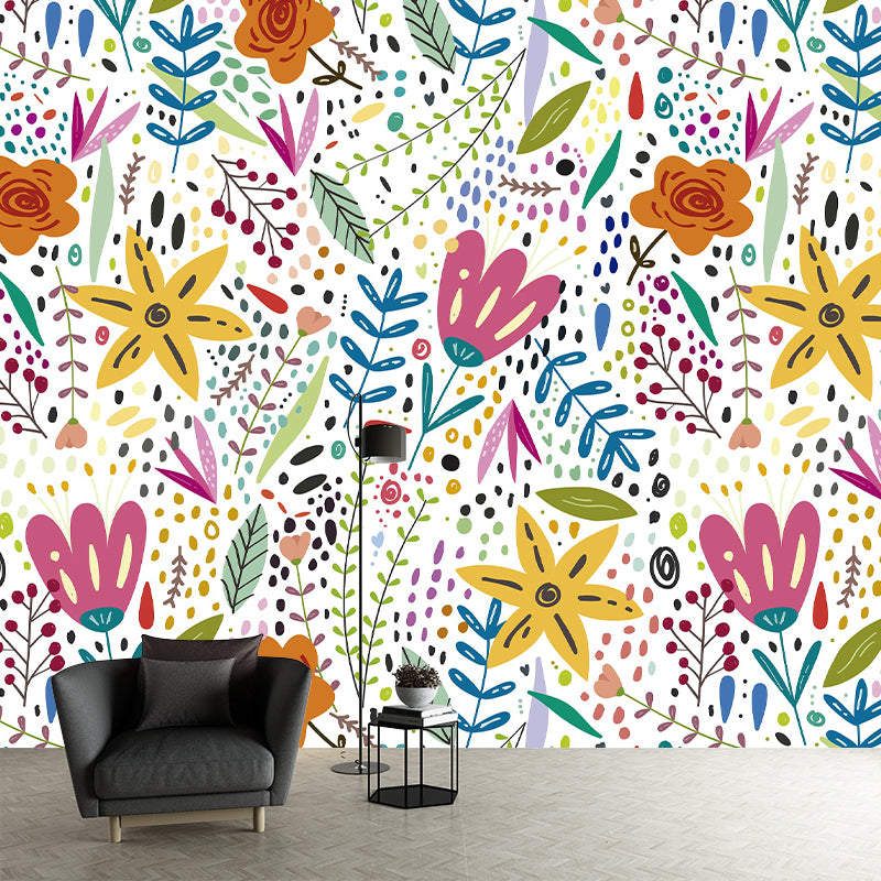 Illustration Flower Pattern Mildew Horizontalt Wall Mural for Living Room