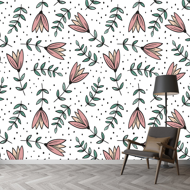 Illustration Flower Pattern Mildew Horizontalt Wall Mural for Living Room