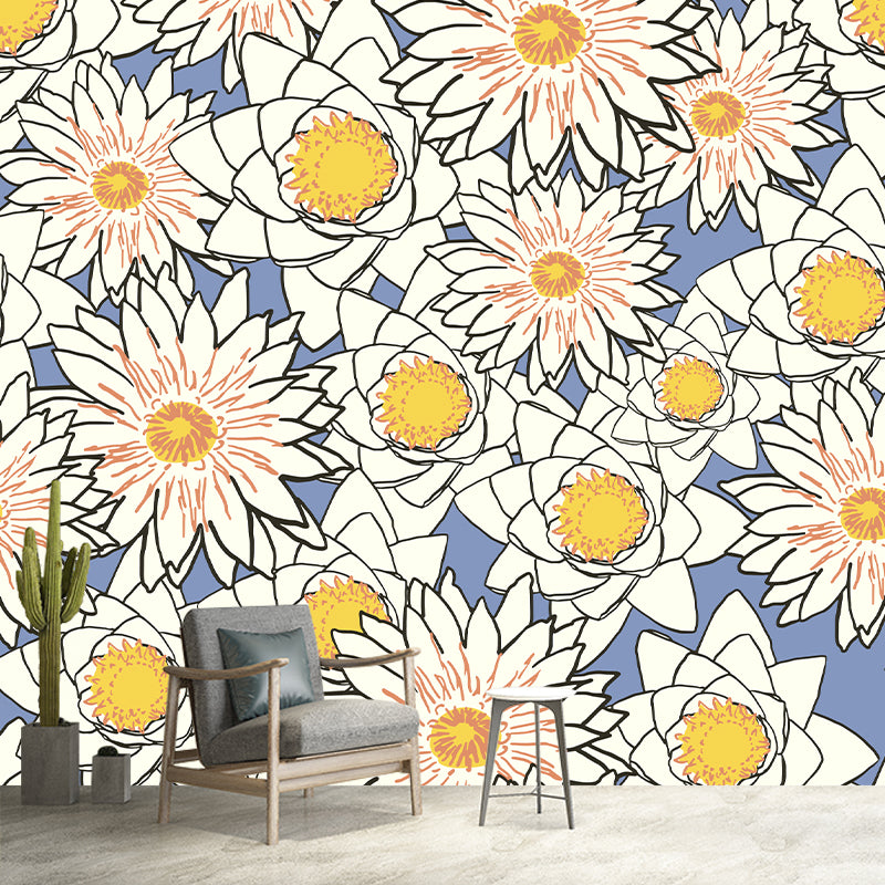 Horizontalt Flower Pattern Mildew Illustration Wall Mural for Living Room