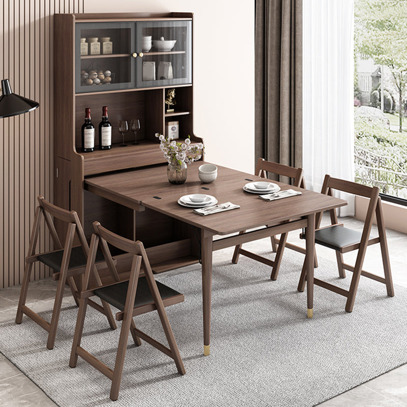 Modern Rectangle Folding Wood Dining Table for Small Space with Storage