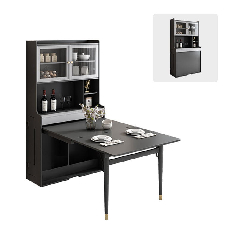 Modern Rectangle Folding Wood Dining Table for Small Space with Storage