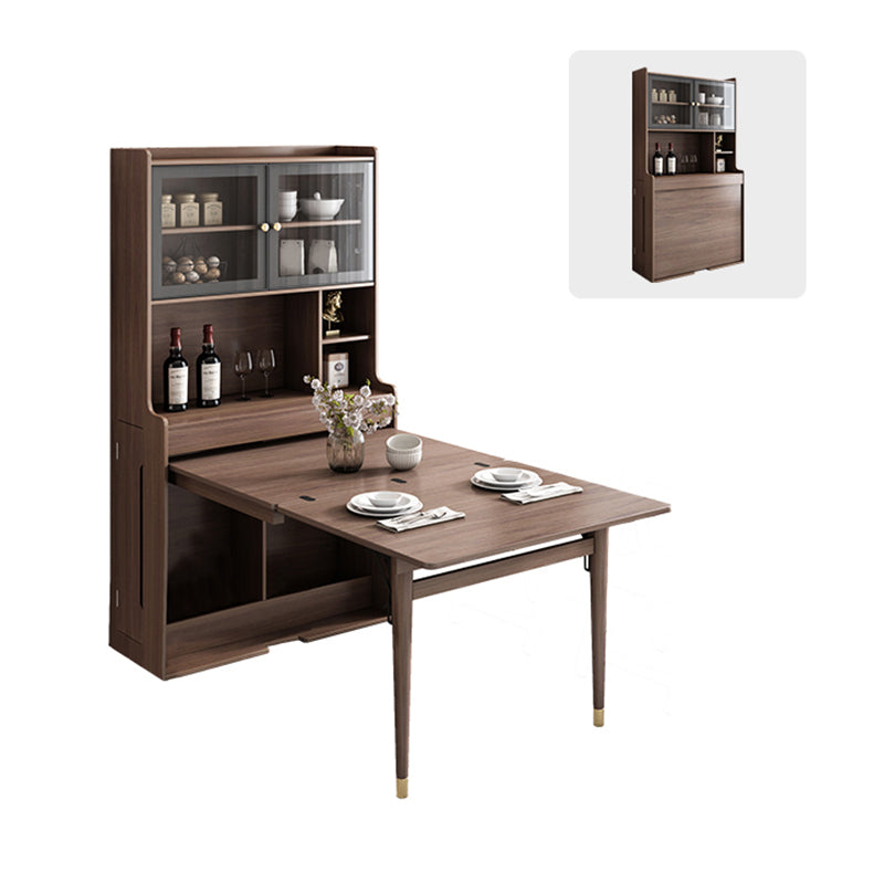 Modern Rectangle Folding Wood Dining Table for Small Space with Storage