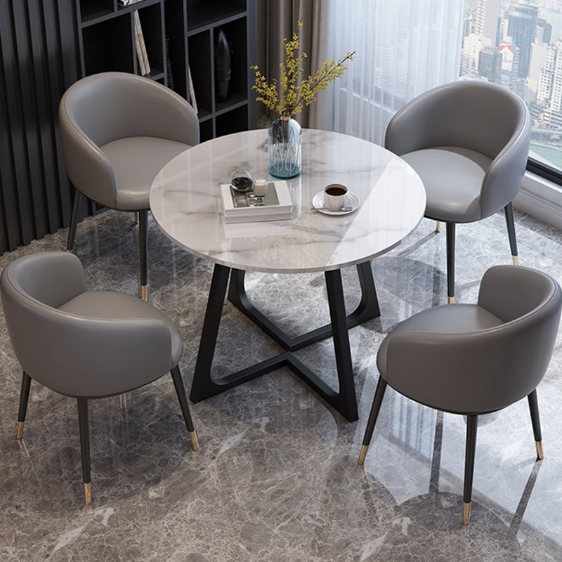 Wooden Dining Room Table for 2 Person Round Tabletop with Metal Pedestal Base