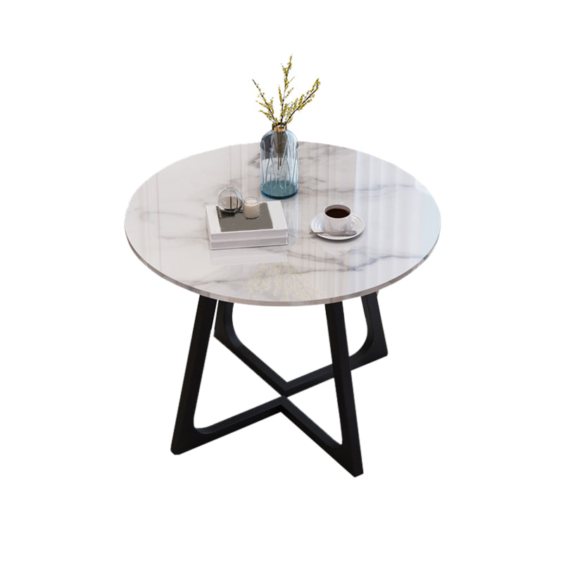 Wooden Dining Room Table for 2 Person Round Tabletop with Metal Pedestal Base