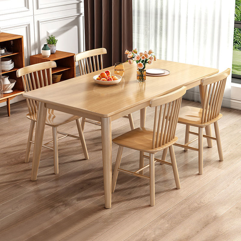 Rectangular Natural Oak Dining Table Solid Wood Tabletop for Living Room