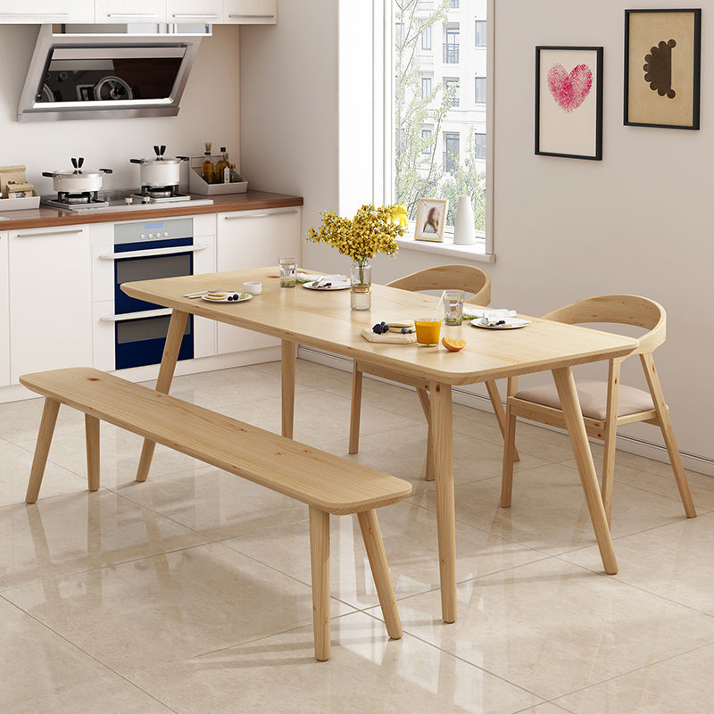 Rectangular Dinner Table Modern Natural Oak Solid Wood Tabletop for Living Room