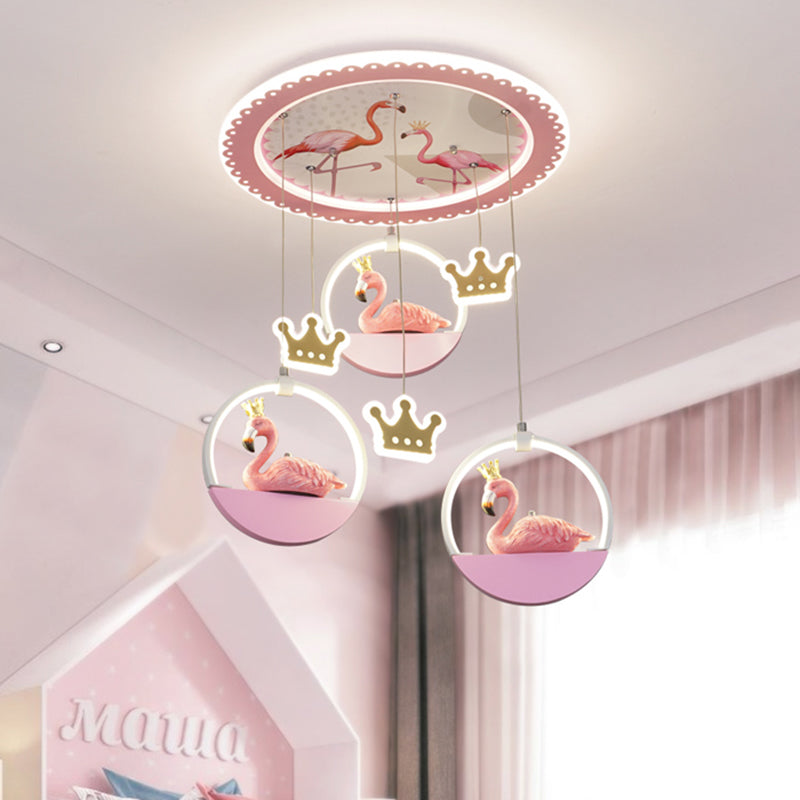 Flamingo Prince Flush Mount Lighting Cartoon Acrylic Pink LED Ceiling Flush Light with Drapes