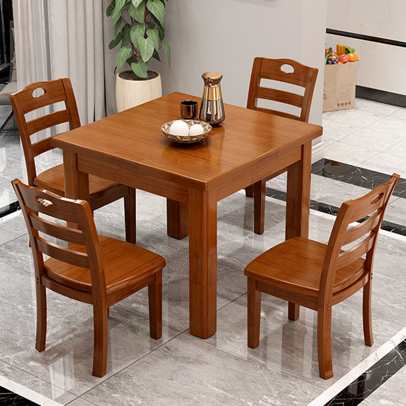 Modern Square Dinner Table Brown Solid Wood Tabletop for 2 Persons