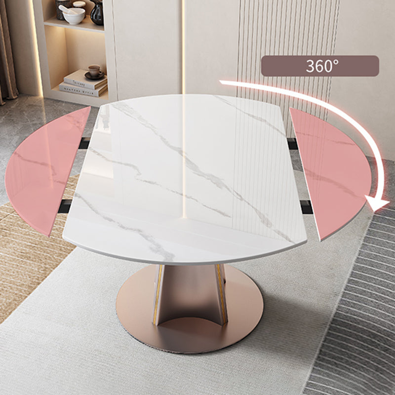 Modern White Round Extendable Dining Table with Metal Pedestal Base