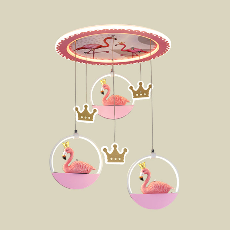 Flamingo Prince Flush Mount Lighting Cartoon Acrylic Pink LED Ceiling Flush Light with Drapes