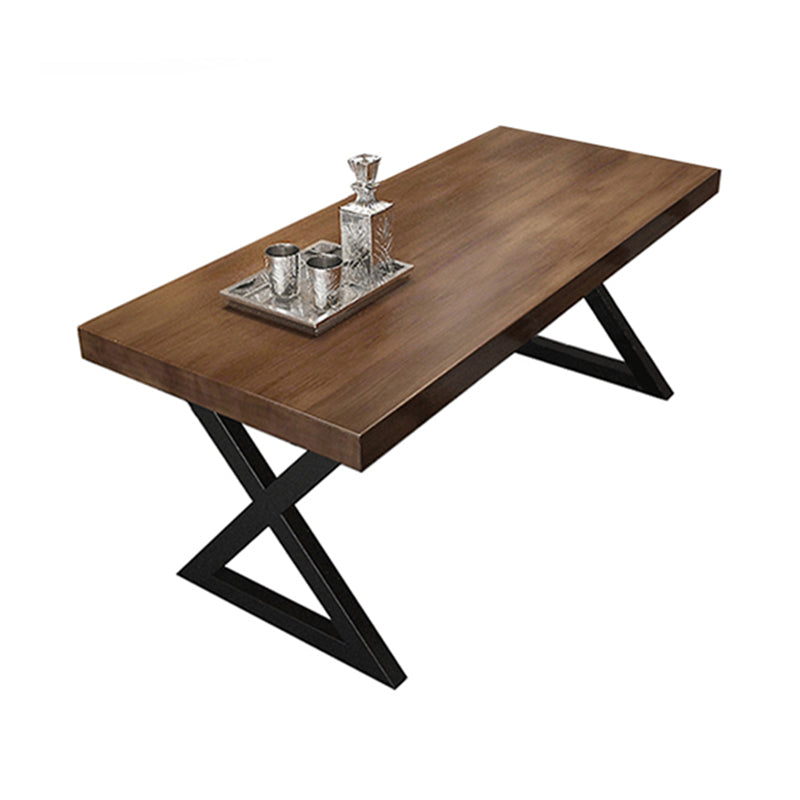Industrial Style Rectangular Solid Wood Dining Table with Double Pedestal Iron Legs