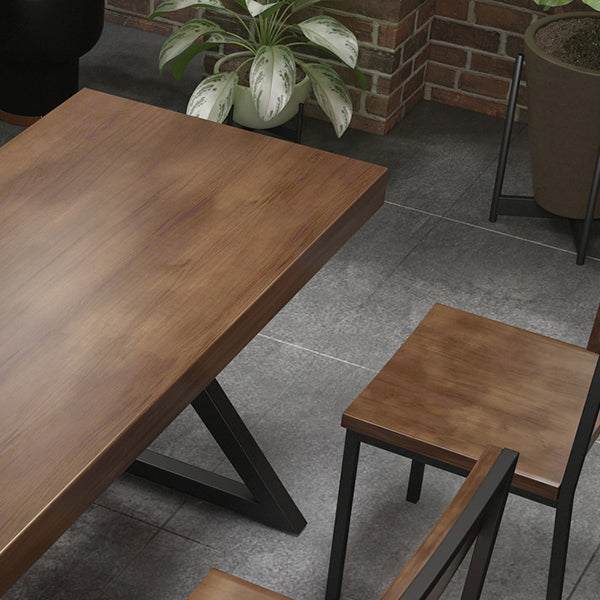 Industrial Style Rectangular Solid Wood Dining Table with Double Pedestal Iron Legs