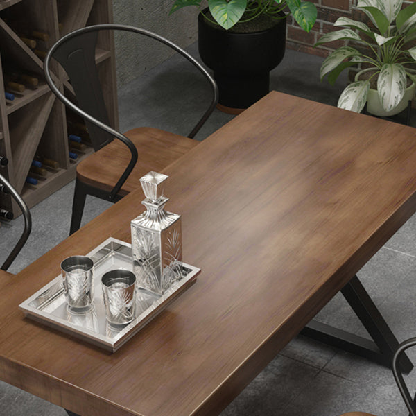 Industrial Style Rectangular Solid Wood Dining Table with Double Pedestal Iron Legs