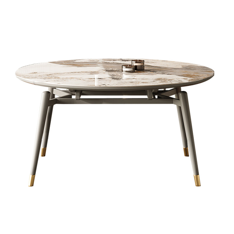 Modern Round Extendable Dining Table Wood Legs for Living Room
