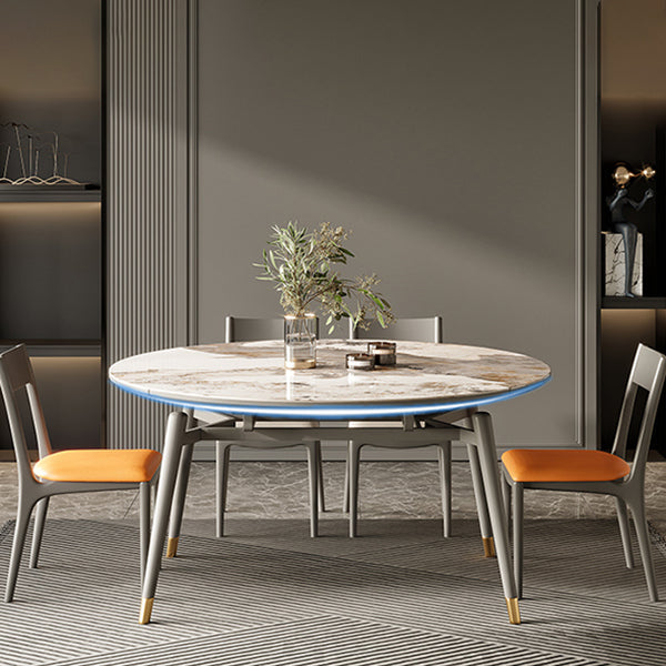 Modern Round Extendable Dining Table Wood Legs for Living Room