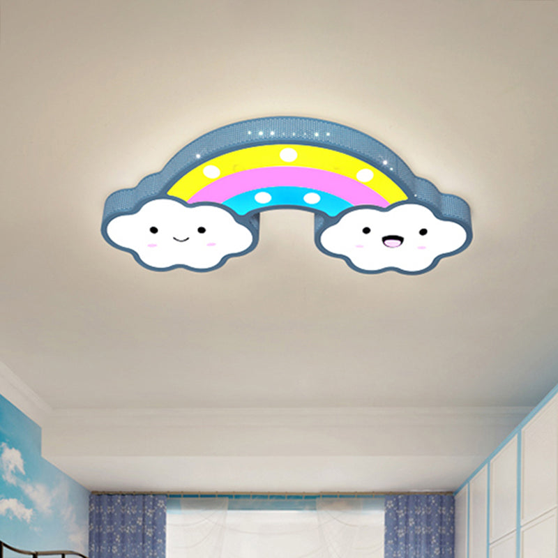 Lámpara de techo de hierro ahuecada con arcoíris, accesorio de montaje empotrado LED rosa/blanco/azul de dibujos animados para habitación de niños