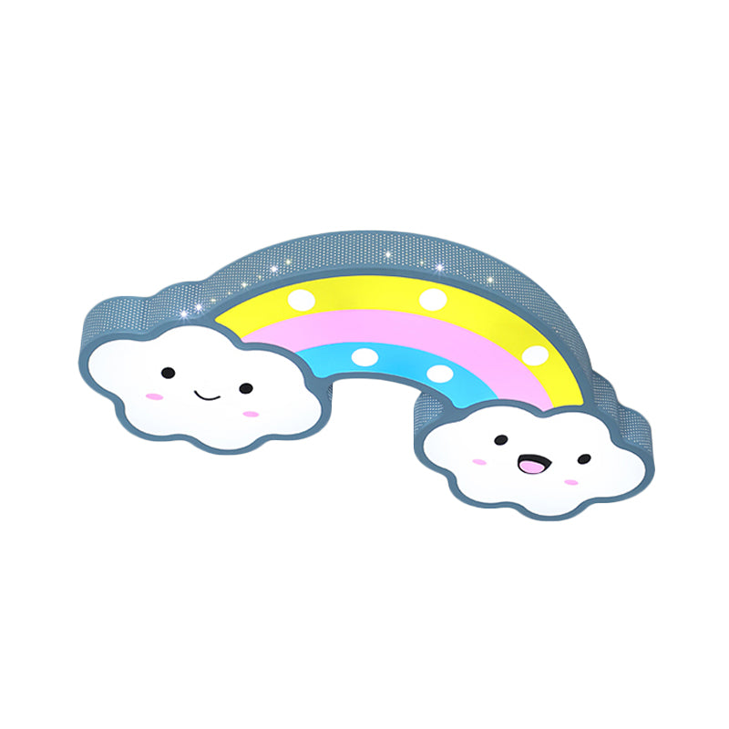 Lámpara de techo de hierro ahuecada con arcoíris, accesorio de montaje empotrado LED rosa/blanco/azul de dibujos animados para habitación de niños