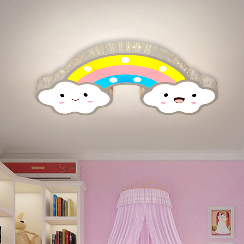 Arc-en-ciel évidé fer plafonnier dessin animé rose/blanc/bleu LED encastré luminaire pour chambre d'enfants