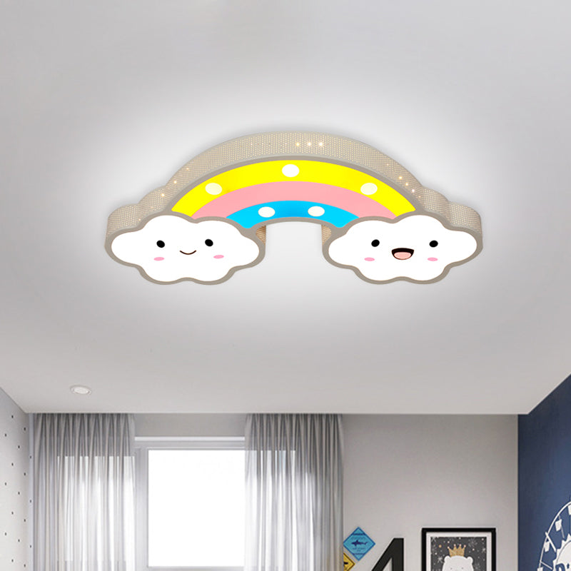 Lámpara de techo de hierro ahuecada con arcoíris, accesorio de montaje empotrado LED rosa/blanco/azul de dibujos animados para habitación de niños