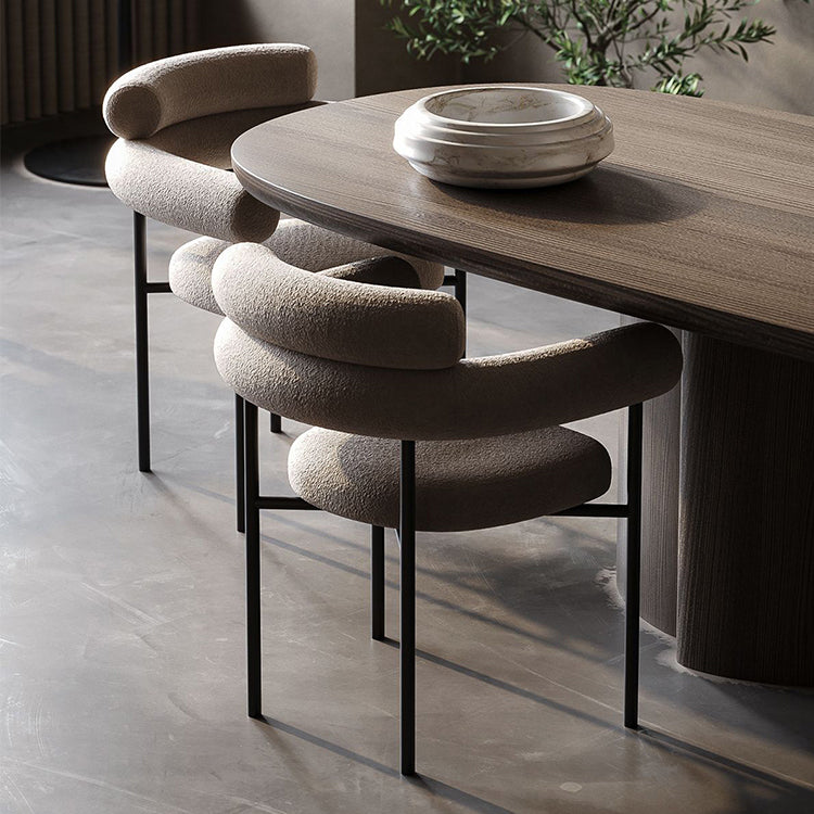 Nordic Style Upholstered Open Arm Dining Chair in Matte Finish