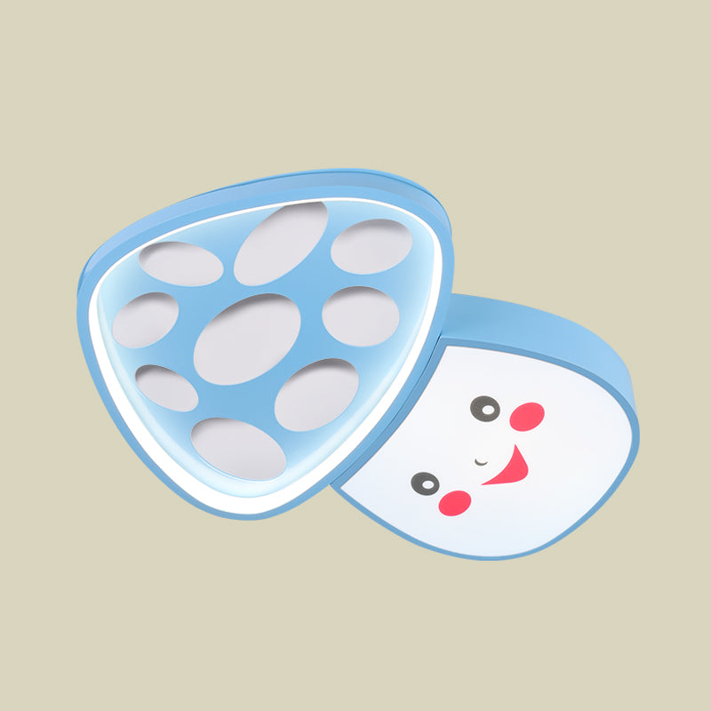 Cartoon Smiley Mushroom Iron Flush Light LED Surface Ceiling Lamp in Blue/Pink for Kindergarten