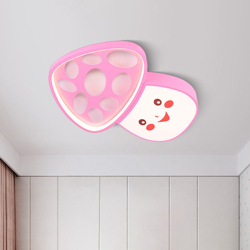 Cartoon Smiley Mushroom Iron Flush Light LED Surface Ceiling Lamp in Blue/Pink for Kindergarten