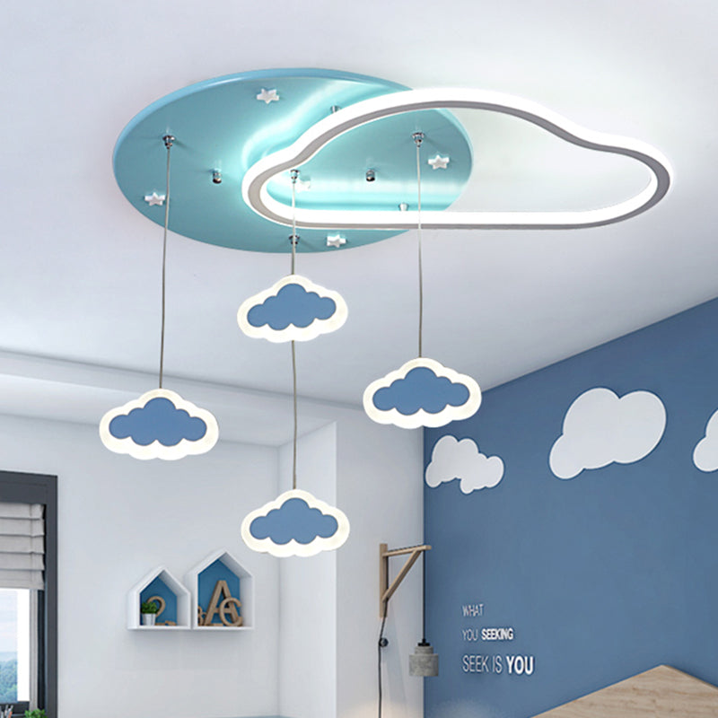 Star/Cloud/Loving Heart LED Ceiling Flush Kids Acrylic Children Bedroom Flush Mount Lamp with Drape in Pink/Blue