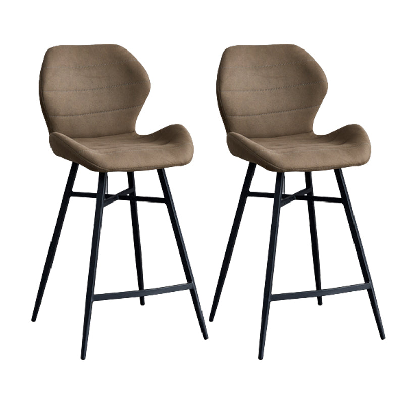 Contoured Seat Upholstered Low Back Bar Stools with Metal Base
