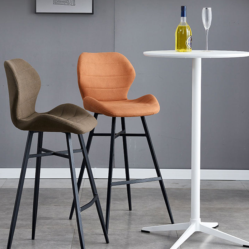 Contoured Seat Upholstered Low Back Bar Stools with Metal Base