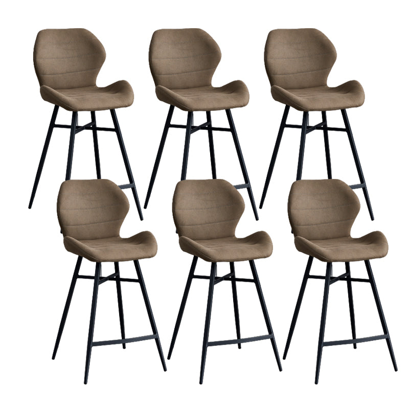 Contoured Seat Upholstered Low Back Bar Stools with Metal Base