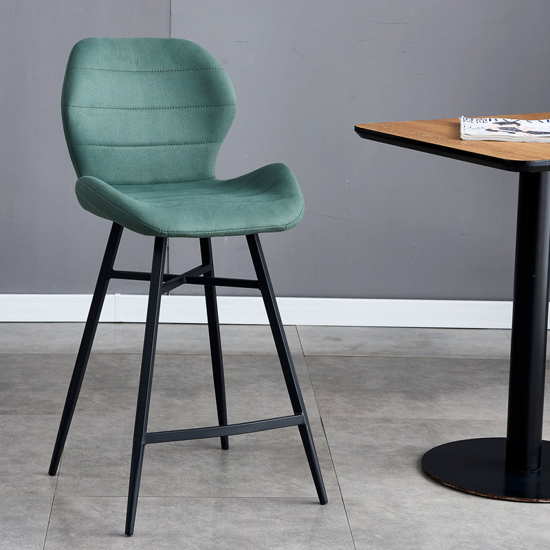 Contoured Seat Upholstered Low Back Bar Stools with Metal Base